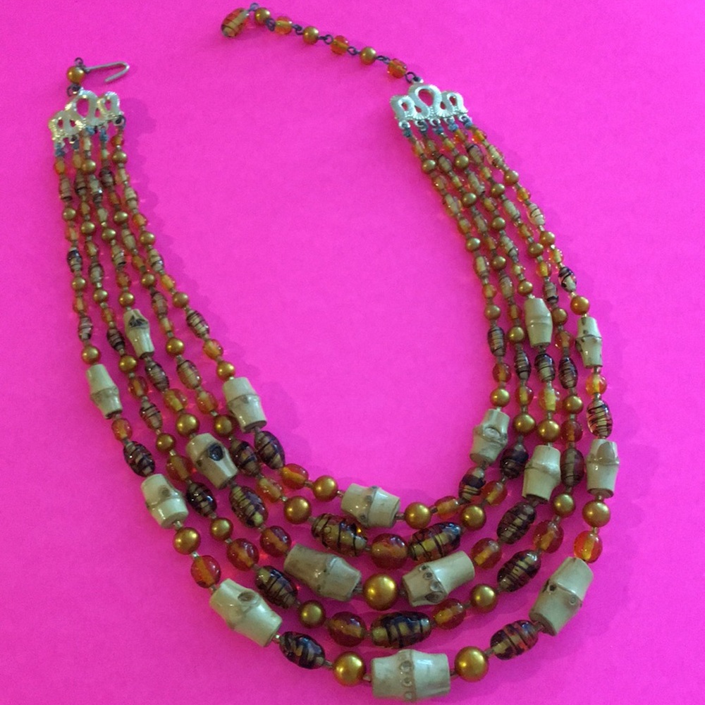 Vintage Japan glass beaded 5 strand necklace